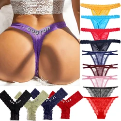 Tangas de encaje personalizados con letras de cristal para mujer, cadena corporal DIY, Bikini Sexy, bragas Cheey personalizadas, regalos de joyería corporal