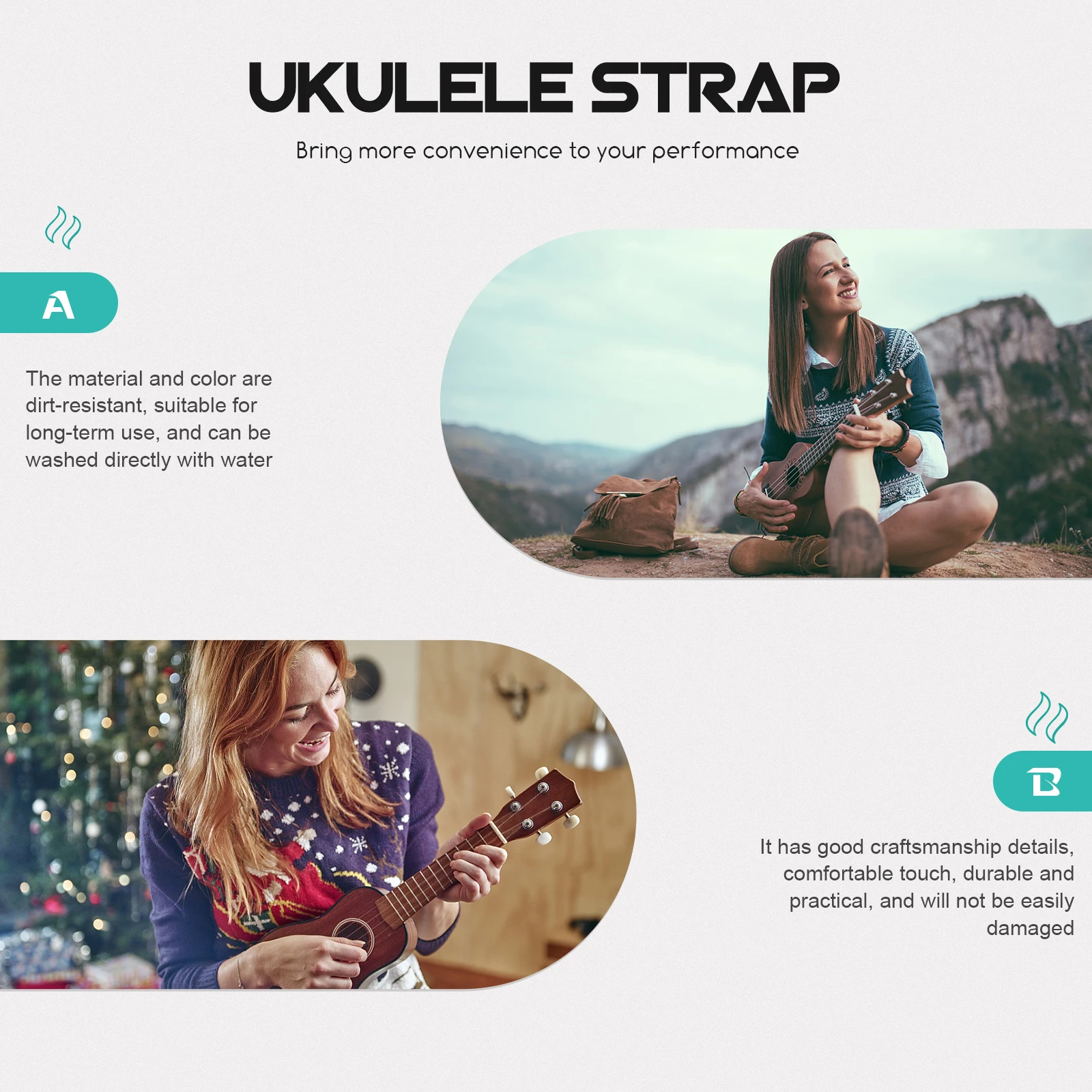 

Ukulele Strap Useful Instrument Belt Durable Practical with Hook Straps for Adults