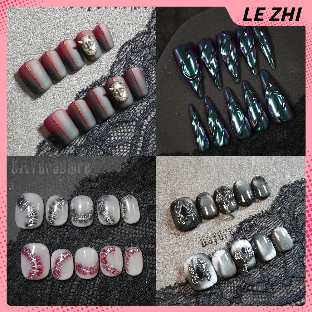 

Punk Black Personality Hand-Drawn Thorns Chain Spider Nail Art Diamond Line Glitter Powder Fake Nail Party Accessories Sticker