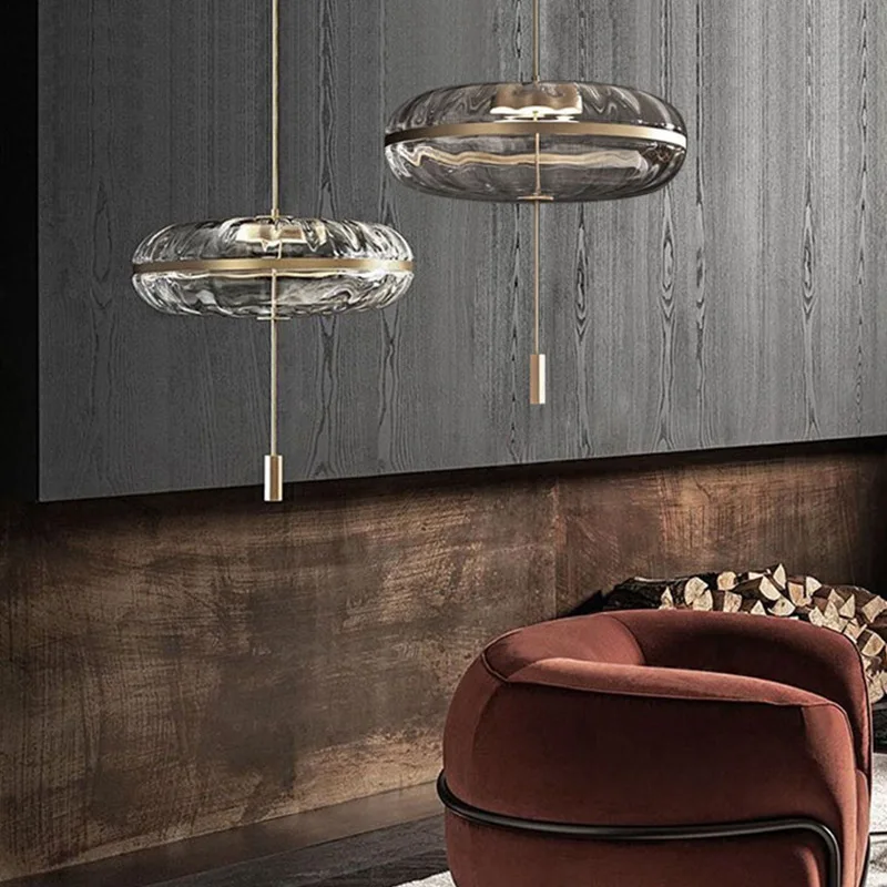 Postmodern Circular Glass Restaurant Pendant Light Bar Counter Bedroom Bedside Study Clothing Store