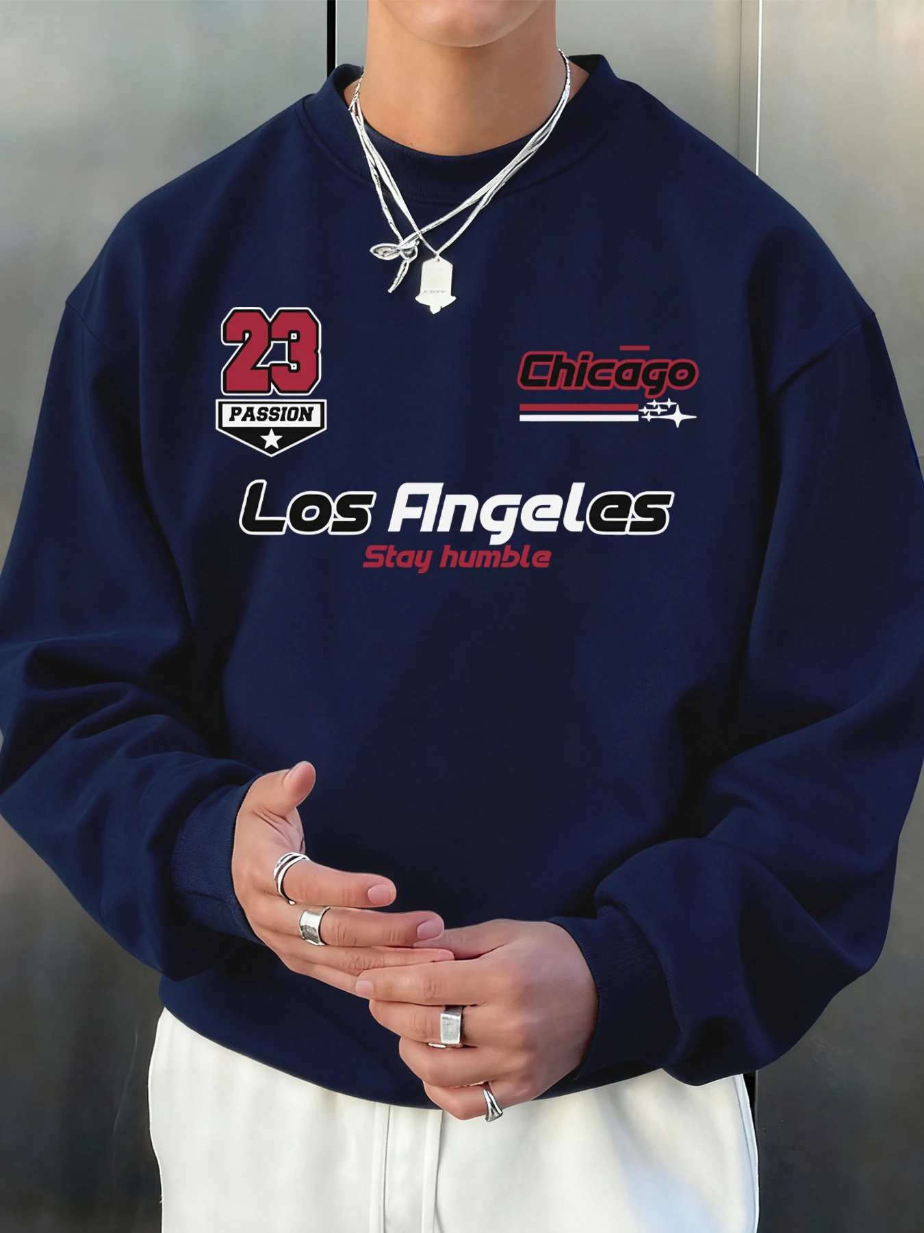 Los Angeles Chicago Stay Humble Bedrucktes Sweatshirt Herren Mode Lässige Pullover Fleece Oversize Sweatshirts Herbst Sportbekleidung