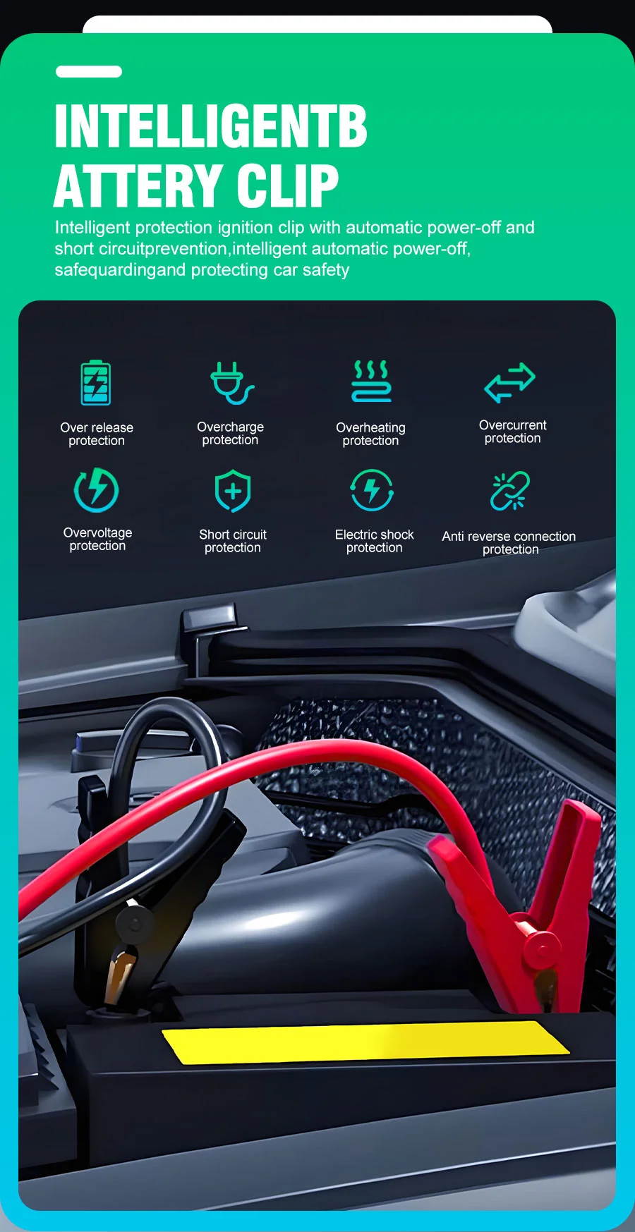 BELIBUY 7000A Auto-Starthilfe, Luftkompressor, 12000mAh Akku mit LED-Beleuchtungsfunktion, Geeignet für Alle 12V-Fahrzeuge. – Detail 4