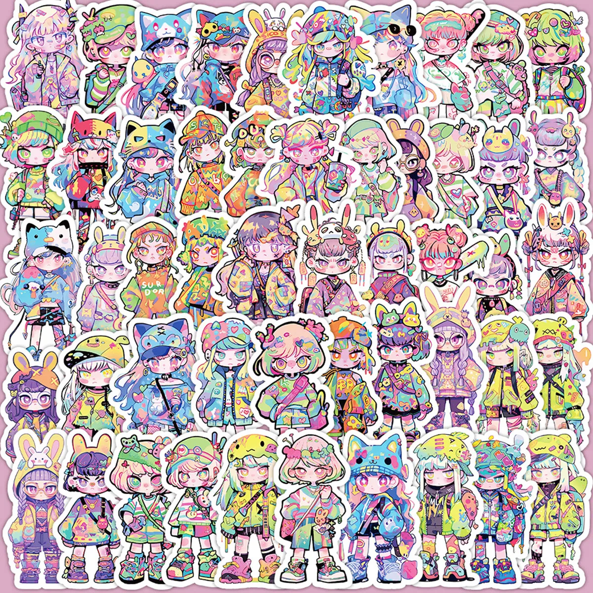 60Pcs Colorful Cute Anime Girl Stickers —— Trendy Cartoon Character Decals Suitable for Notebooks/Diaries