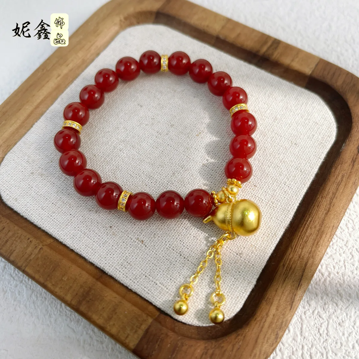 

Red Agate Gourd Diamond Ring Bracelet Women's 24K Gold AU999 - 24K gold red gourd agate diamond bracelet,luxury auspicious style
