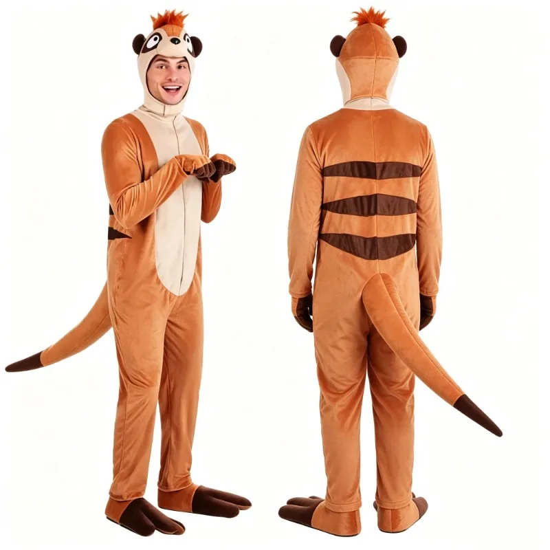 Halloween Costume Men Women Adult African Animal Meerkat Fancy Dress Plush Full Jumpsuit Carnival Animal Themed Party Outfit