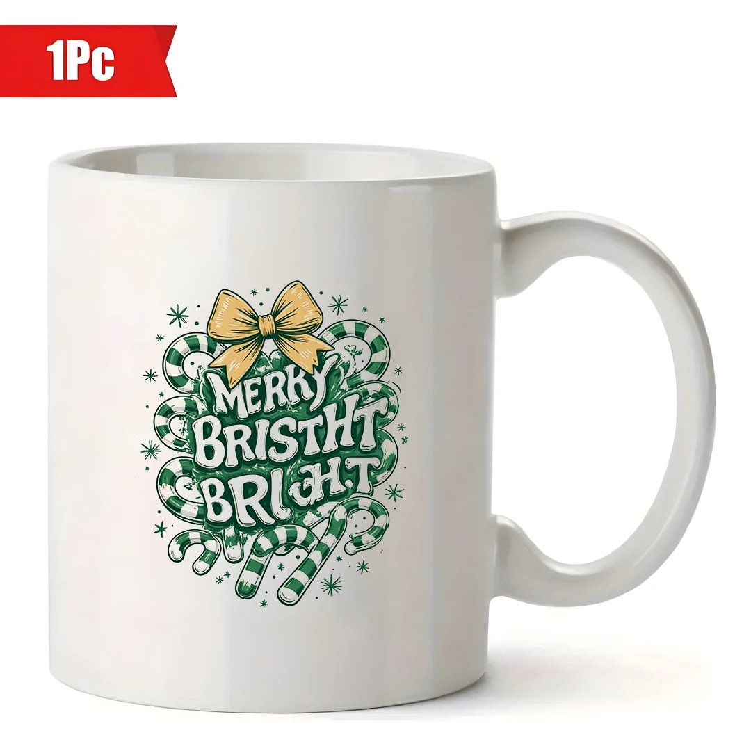 11oz القدح رائعتين عيد الميلاد القوس عيد ميلاد سعيد بريستول مشرق مكتوبة بخط اليد نمط الحلوى عصا ديكور جو احتفالي كوب Chr