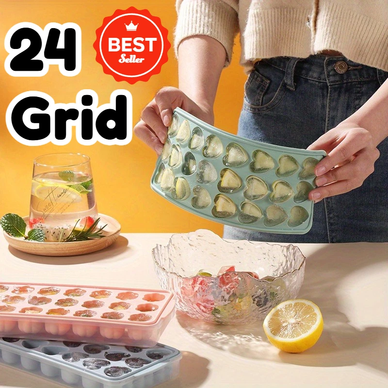 24er Herz-Silikon-Eiswürfelform, leicht zu entnehmende flexible quadratische Form mit Deckel, lebensmittelecht, BPA-frei, für Cocktailpartys