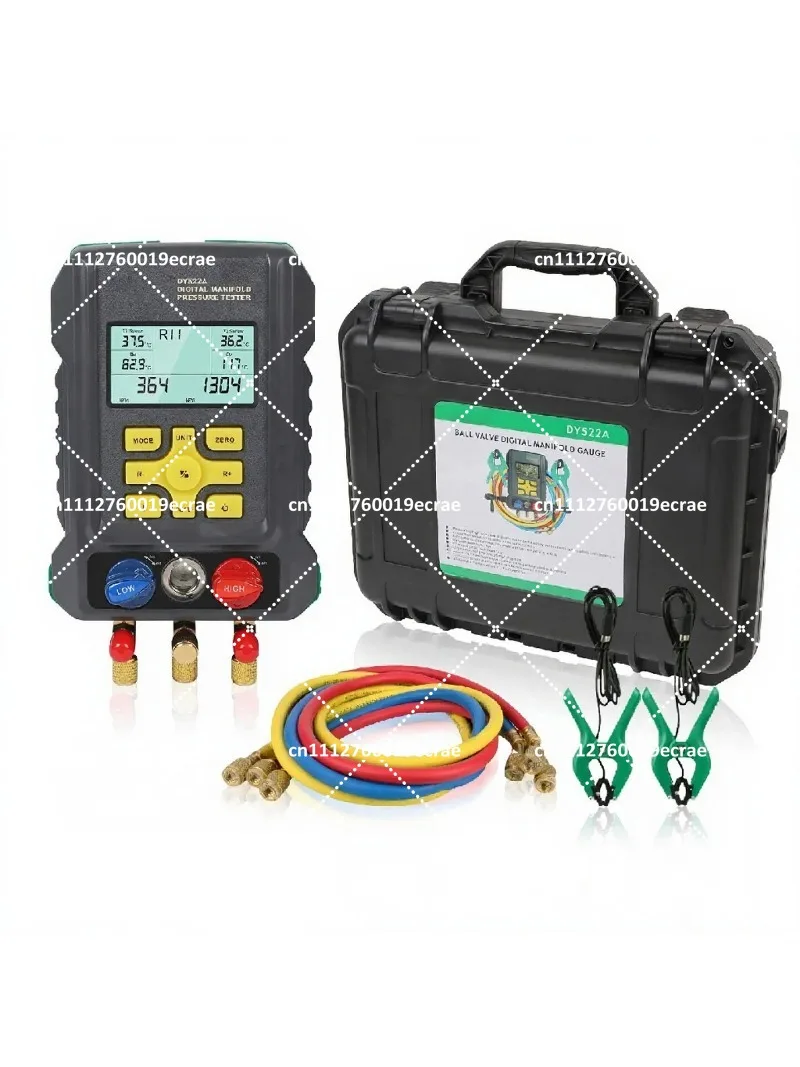Digital Refrigerant Manifold Gauge Set with Ball Valve Pressure Leak Test Kit for Auto AC Diagnostics
