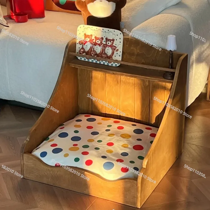 Mid-Century Modern Solid Wood Pet Bed, Raised Dog & Cat Couch for Small Dogs