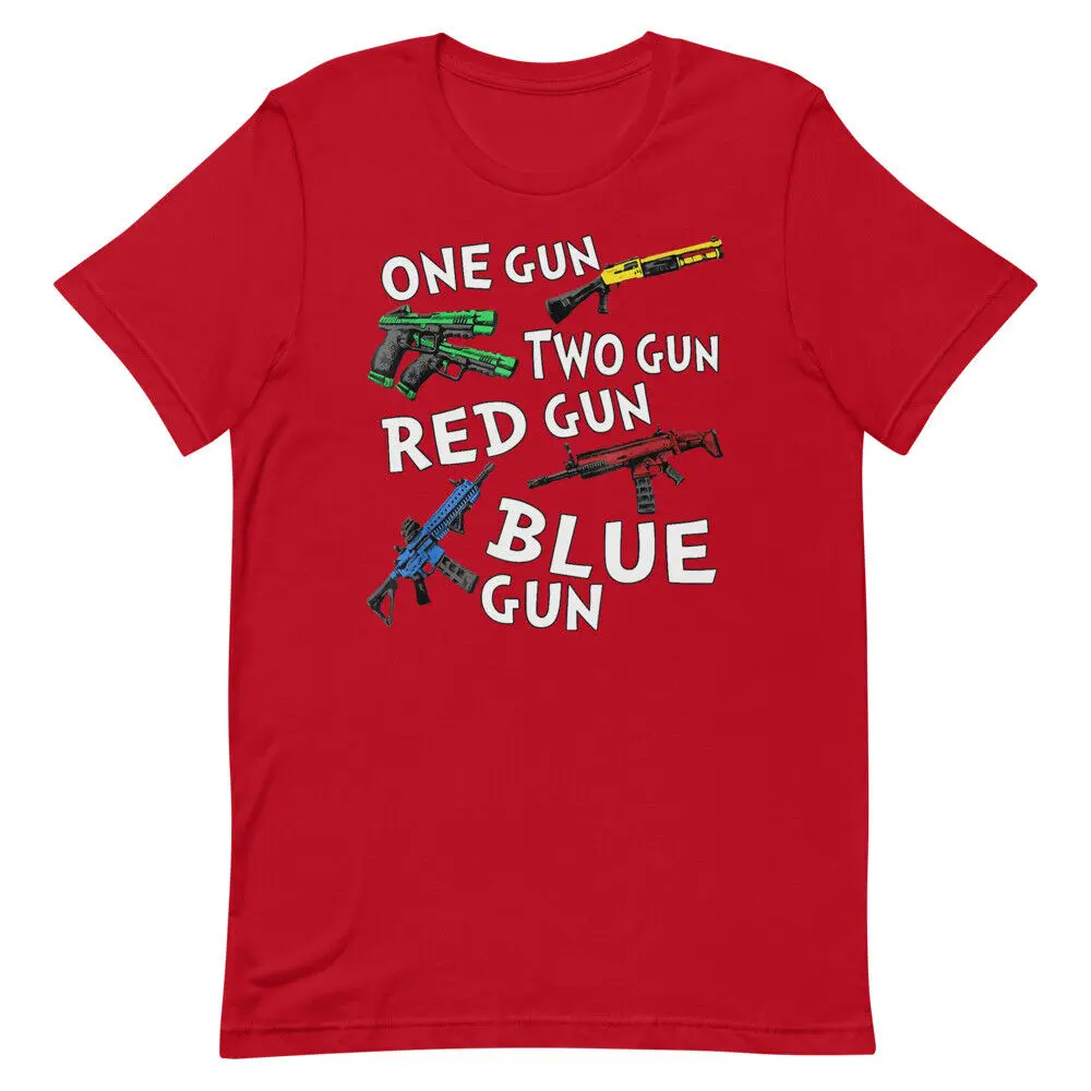 One Gun, Two Gun, Red Gun, Blue Gun. 2nd Amendment Patriotic T-Shirt 100% Cotton O-Neck Short Sleeve Summer Casual Mens T-shirt