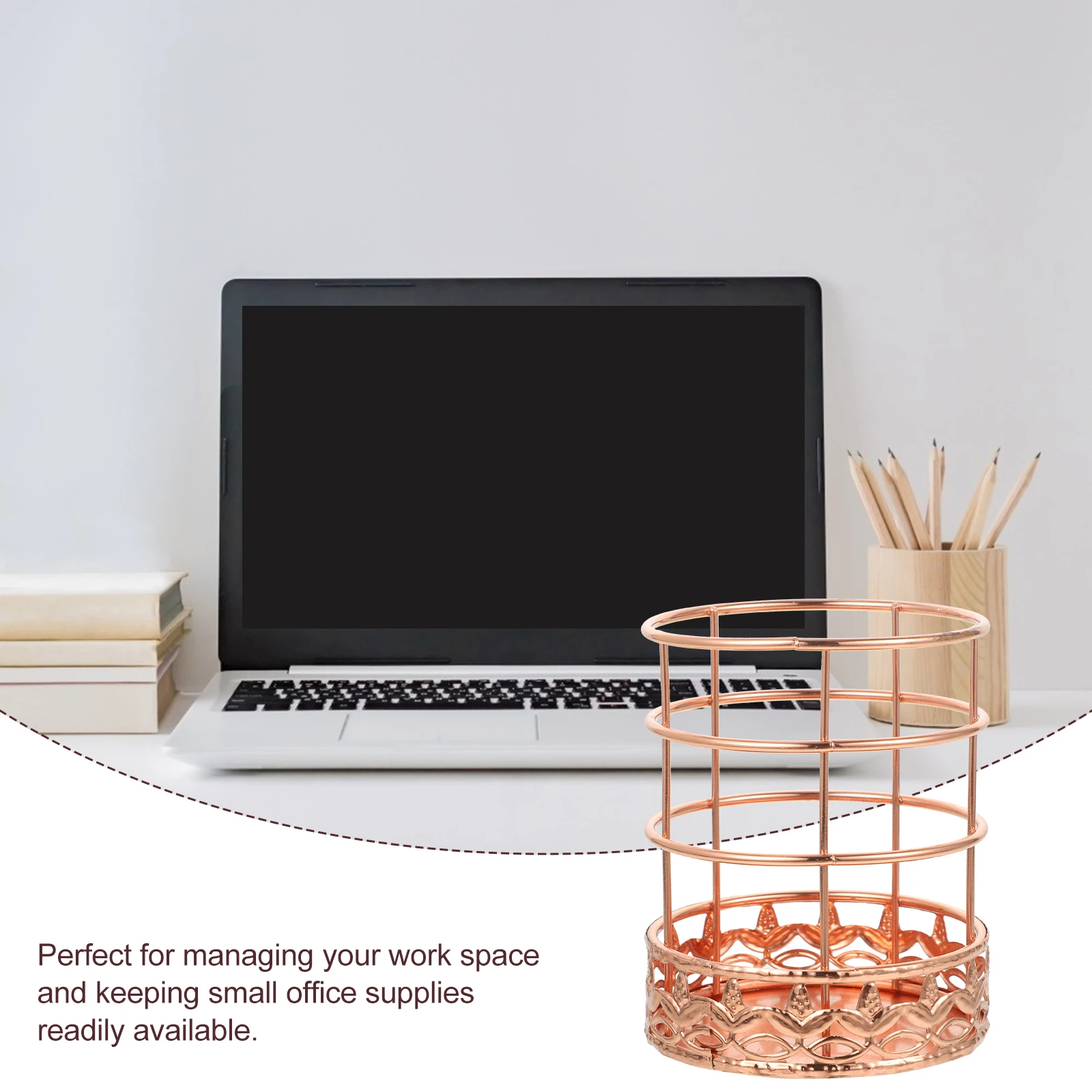 

Rose Gold Pen Holder Mesh for Desk Modern Wire Holders Fashion Pencil Container Wrought Iron Bucket Organizer Office