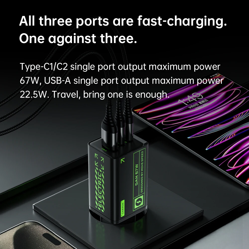 MOVESPEED 67W GaN Charger USB Type C PPS QC3.0 PD Quick Charging Charger Wall Adapter for iPhone 15Pro Samsung S23 HUAWEI Xiaomi