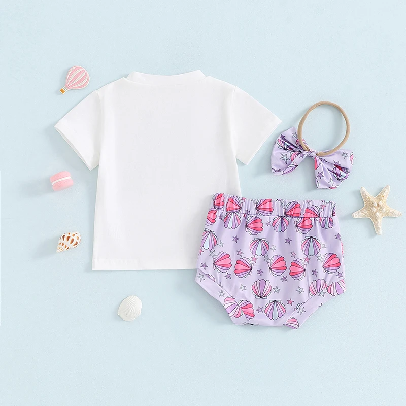 

Baby Girl Summer Clothes Letter T Shirt Top Floral Bloomer Shorts Headband 3 Piece Shorts Set Newborn Infant Outfit