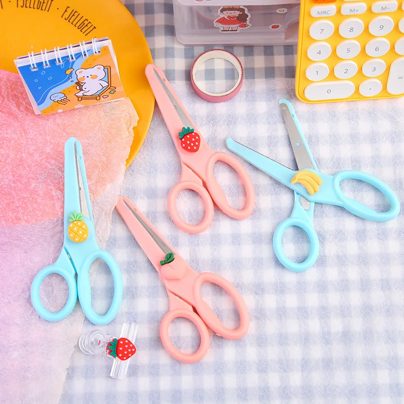 Tijeras de seguridad de cabeza redonda para estudiantes, lindas tijeras de mano de corte de papel DIY, tijeras de Arte de oficina portátiles