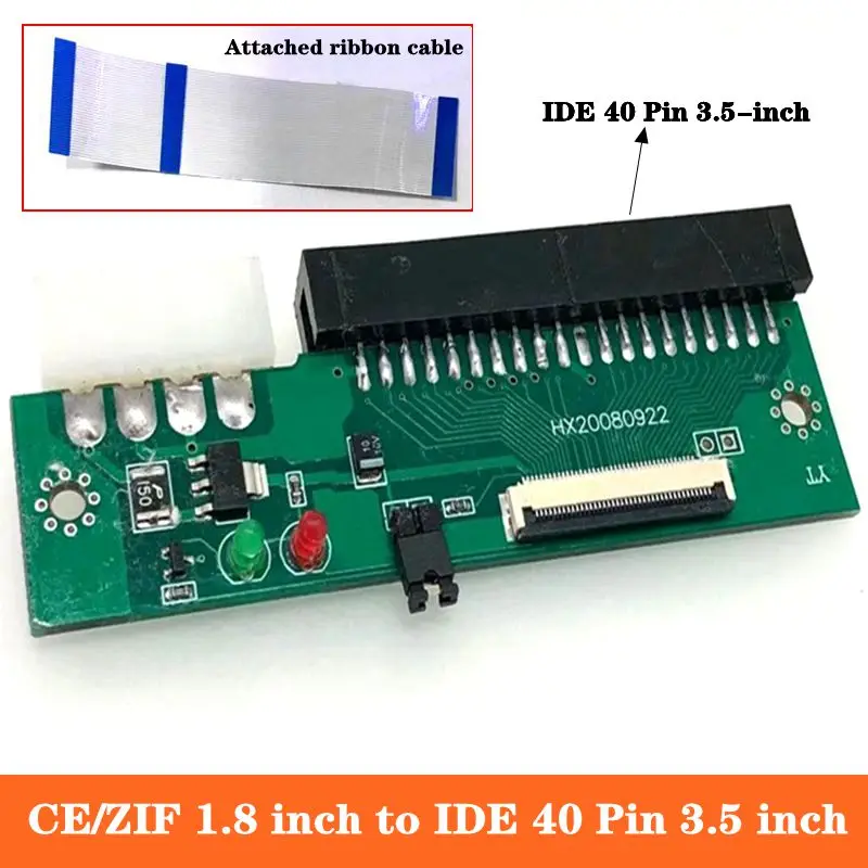 Laptop 1.8-Inch Hitachi Toshiba Hard Drive CE/ZIF Interface To Desktop IDE 40 Pin 3.5-Inch Adapter Card With Indicator Light