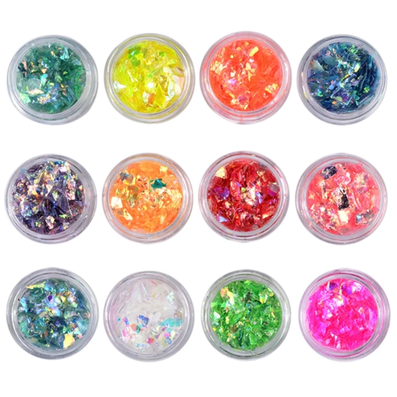 12 Colors Manicure for Shell Cellophane Colorful Candy for Aurora Papers Hard Epoxy Filling Polish Adhesive Decoration Art