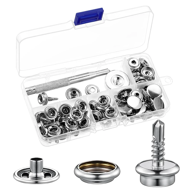 Kit d'outils de boutons-pression en toile de bateau, vis en acier inoxydable, boutons-pression de couverture de bateau, boutons-pression en métal, douille de 3/8 pouces, 74 pièces, 24 ensembles