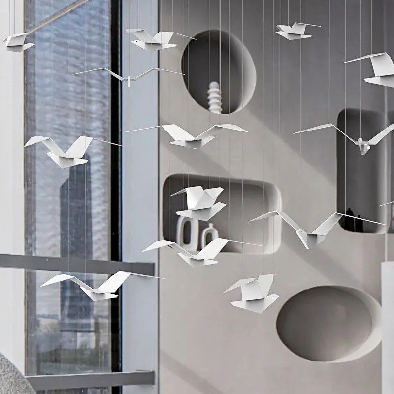 Hotel Restaurant Air Pendant Creative Bird Decoration Lobby Corridor Decoration Ceiling Pendant Wrought Iron Thousand Paper Cran