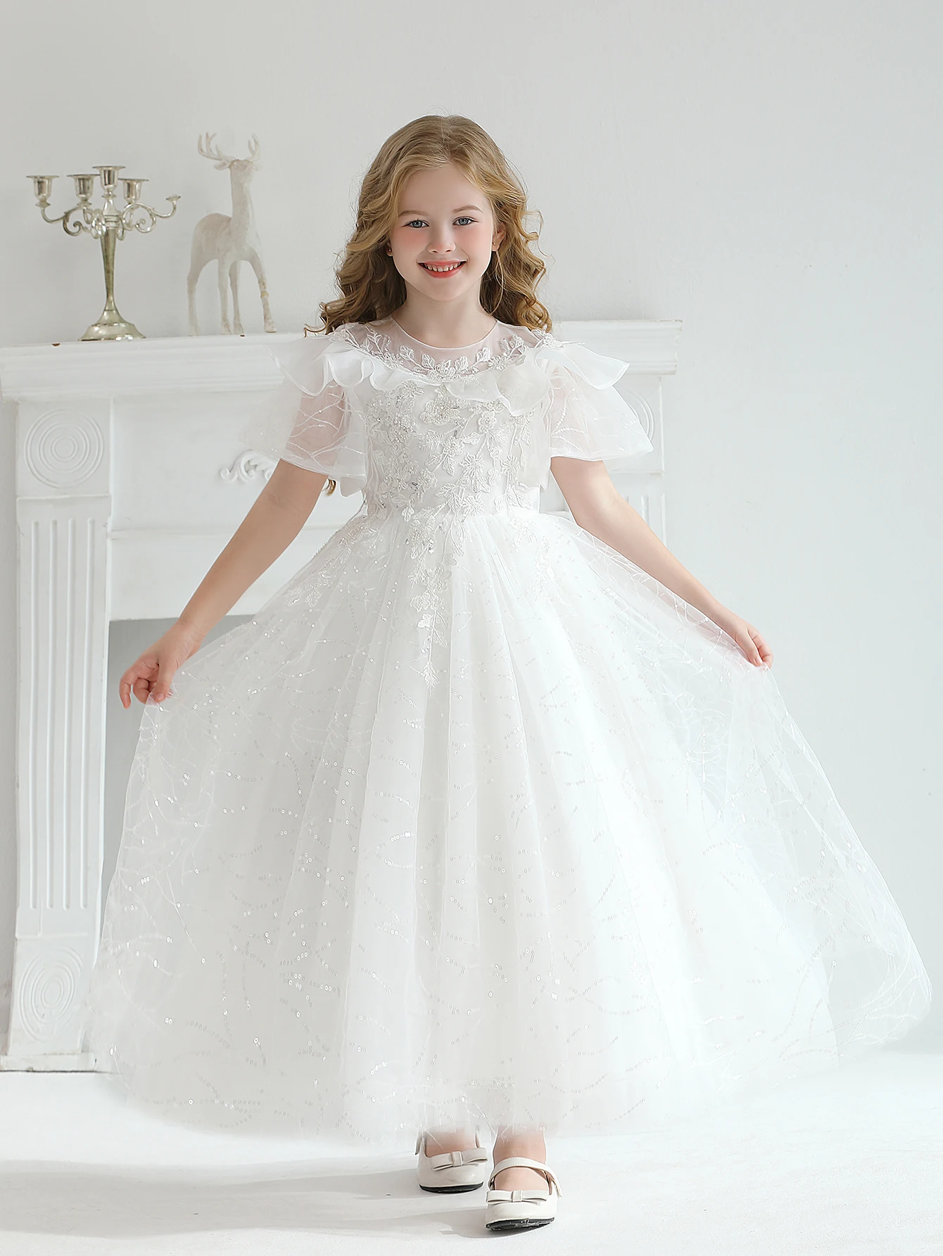 White Wedding Dress For Girls' Flower Girls High-End Embroidered Mini Wedding Dresses White Dresses For Children's Clothing