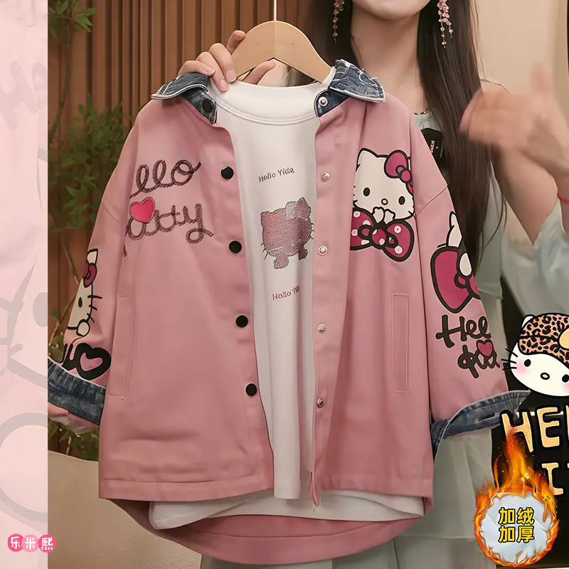 الفتيات الدنيم الكرتون جاكيت من الصوف 2025 جديد الخريف والشتاء الصوف المتكاملة الصوف سميكة Kt الكورية #2