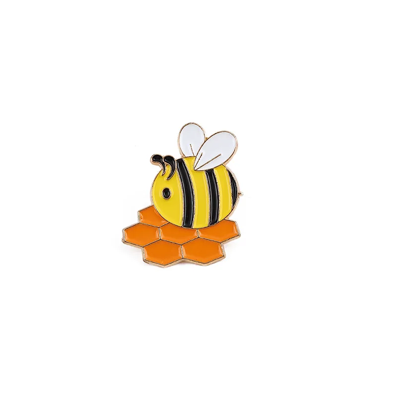 New Alloy Cute Bee Brooch Simple Cartoon Honey Pot Pin Paint Drip Oil Bag Accessories Small Badge H1386