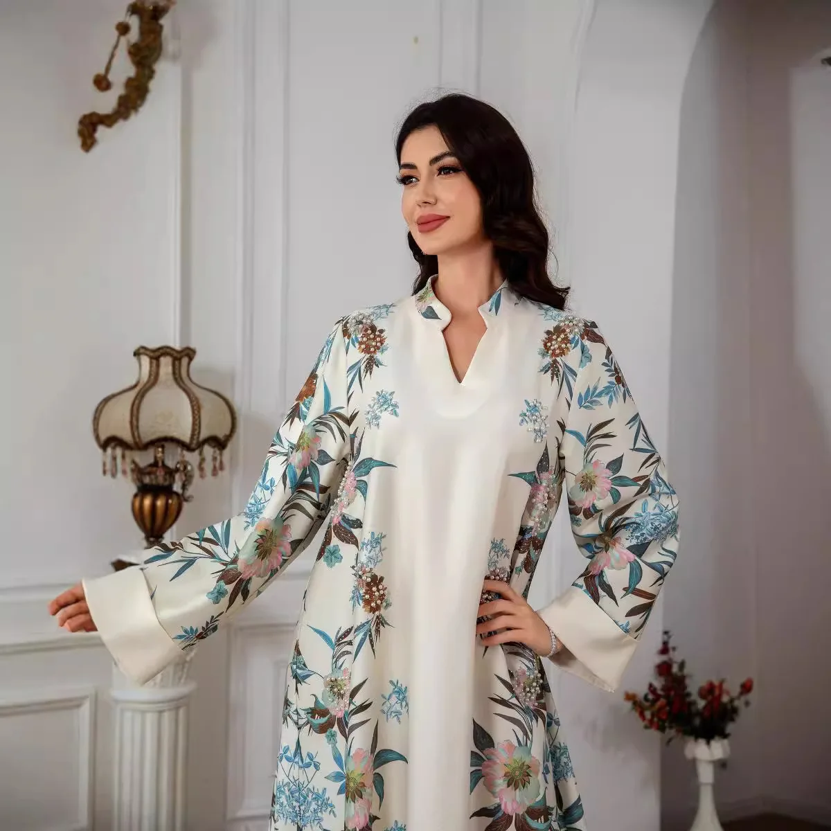 

SW0803 OME Muslim Women's Robe Dubai Printed Dress jalabiya