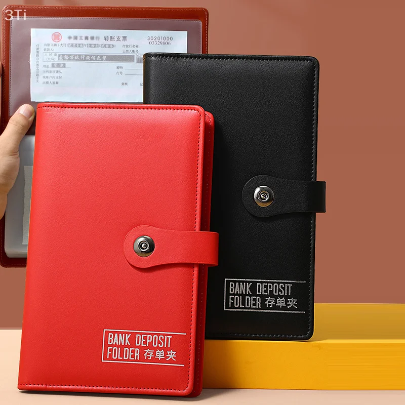 PU Leather Bank Deposit Folder Transparent Inner Page Multifunctional Deposit Collection Book Waterproof Receipt Collection Book