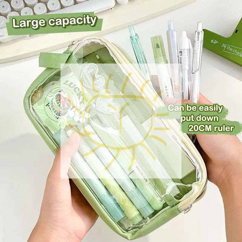 

Шикарный однотонный пенал, корейский простой прозрачный чехол для ручек, большая вместительная сумка-органайзер для канцелярских принадлежностей, школьные принадлежности, 1 шт.