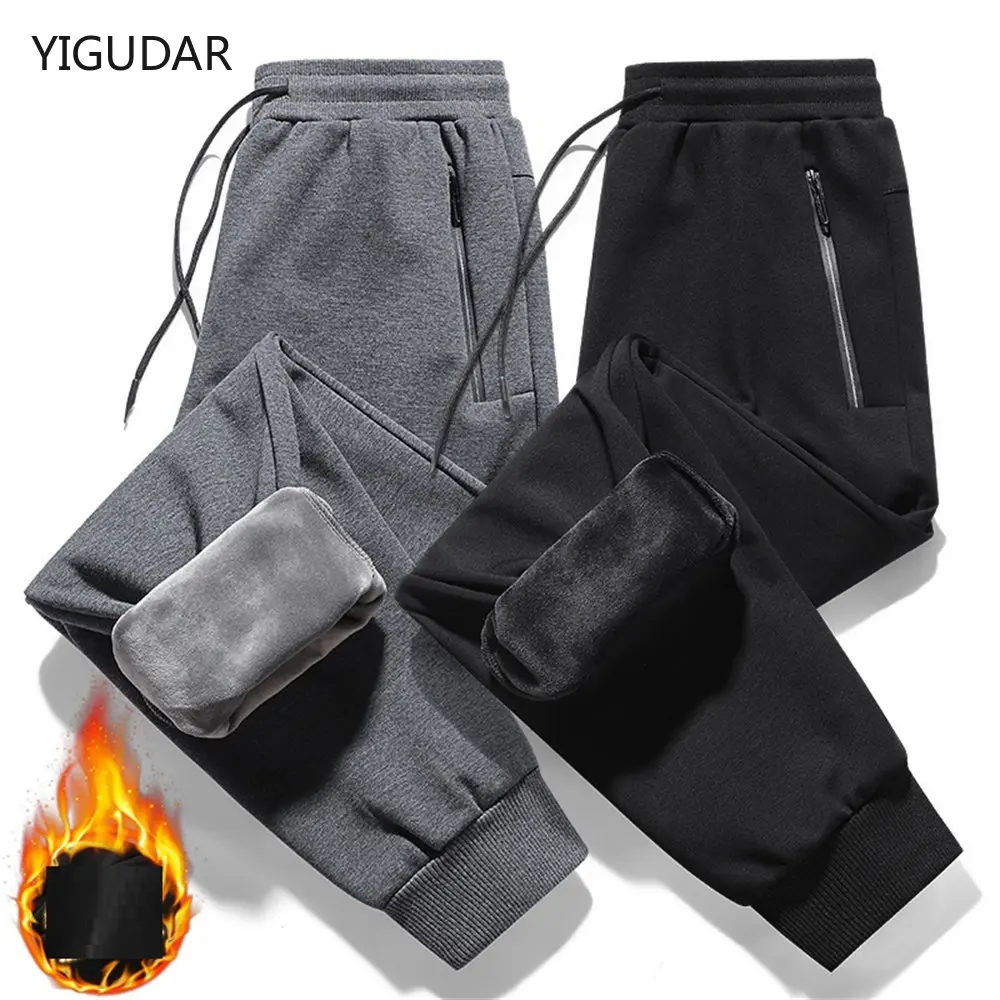 

Men Fleece Warm Cargo Pants Plus Size Loose Print Plush Thermal Drawstring Trousers 2022 Autumn Winter Sports Outwear Sweatpants