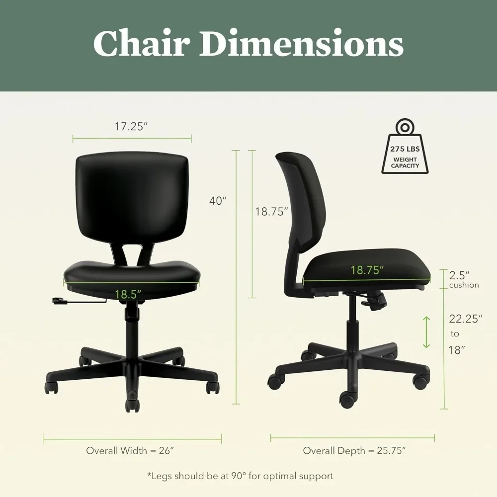 Chaise de Bureau Ergonomique à Inclinaison Centrale Réglable, avec Roulettes, pour la Maison