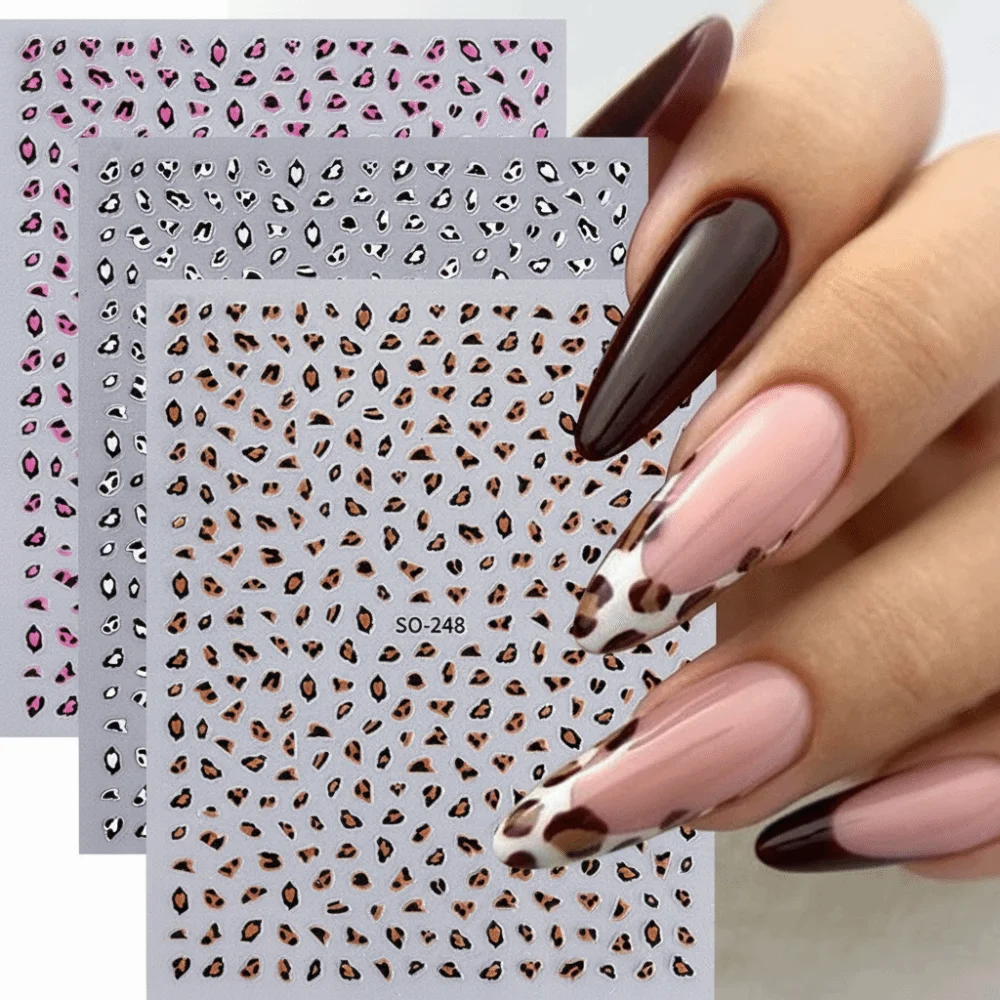 Brown Black Pink Colors Leopard Print Nail Stickers Self-Adhesive Easy To Apply Nail Art Stickers Caramel Colorway