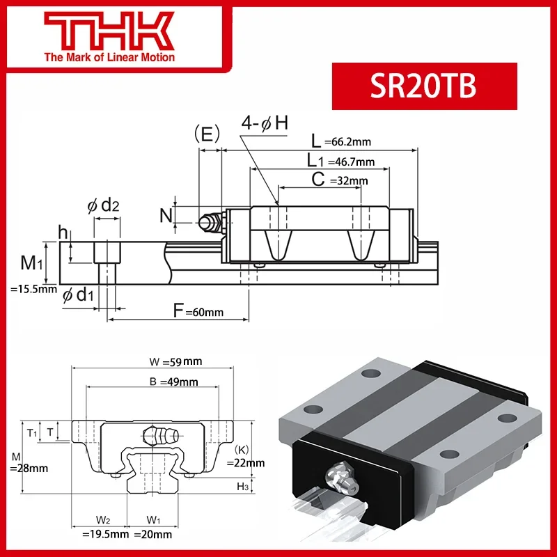 Original THK linear guide SR 20 SR20 SR20TB SR20TBUU SR20TBSS SR20TB1UU SR20TB1SS GK BLOCK