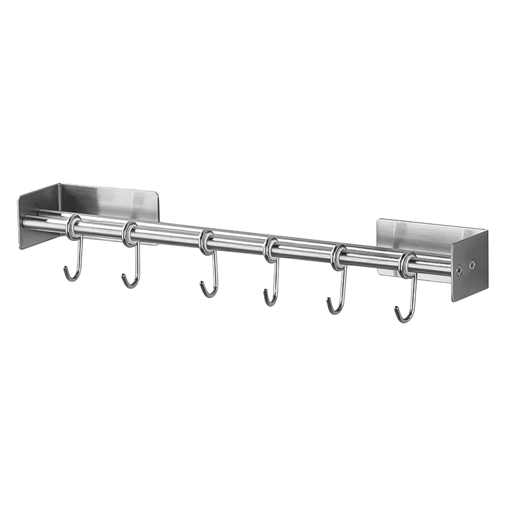 

Kitchen Hanging Rack Stainless Steel Double Bar Wall Mount Organizer For Pots Pans Towels No Punching Installation Space
