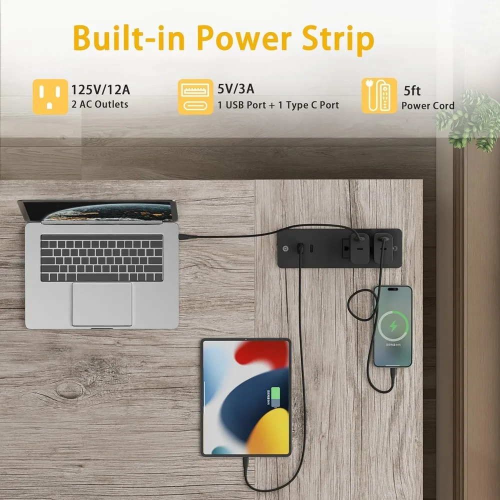 مكتب كمبيوتر زاوية مقاس 55 بوصة على شكل حرف L مع منافذ طاقة وأرفف قابلة للعكس، مثالي للألعاب والمساحات الصغيرة #5