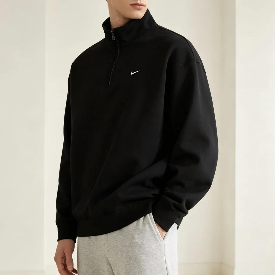 Nike Solo Swoosh Logo Printed Half-Zip Solid Color Casual Simple Versatile Hoodless Sports Long-Sleeve Half-Open Sweatshirt Men's Model Dq5209-010