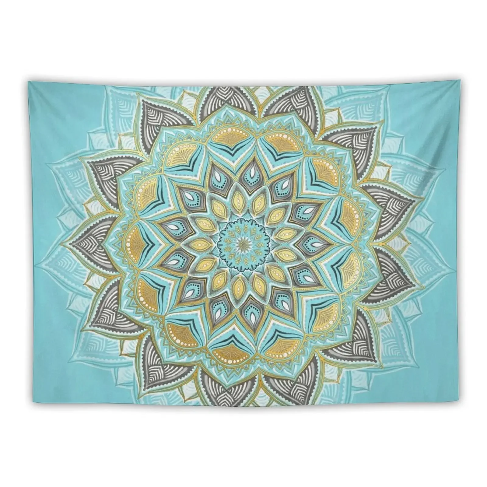 

Cyan & Golden Yellow Sunny Skies Medallion Tapestry Wall Coverings Aesthetic Room Decor Korean Tapestry