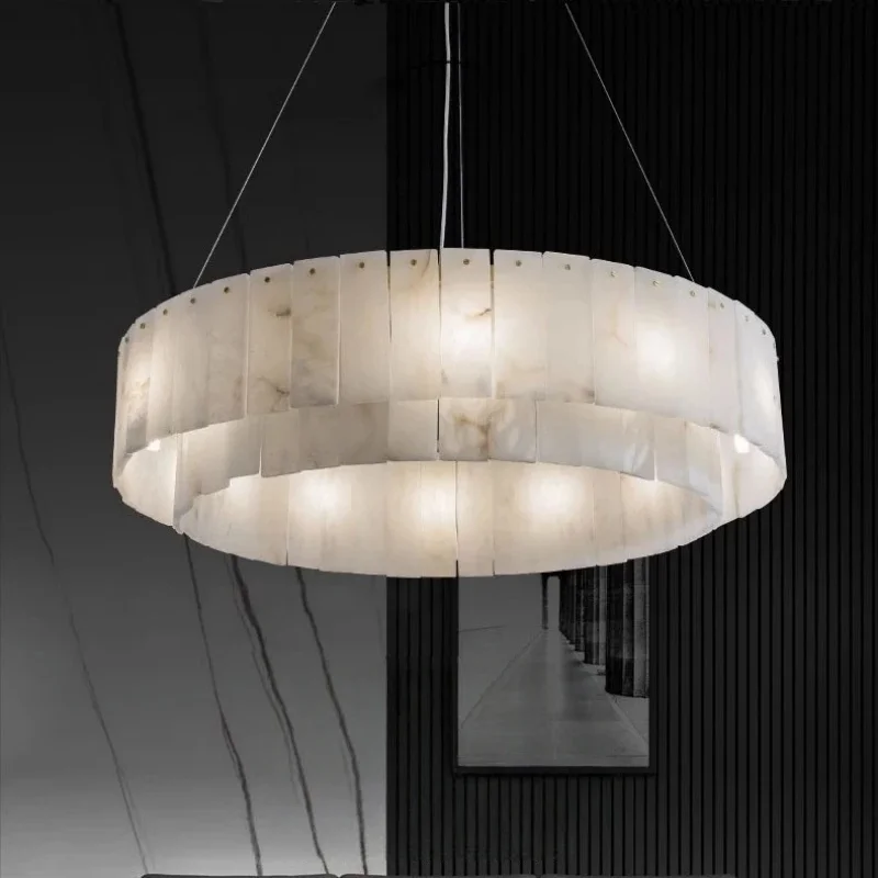 Full Copper Marble Pendant Lamp Designer French Lamp Luxury Living Room Dining Room Circular Bedroom Study Dining Room Light LED