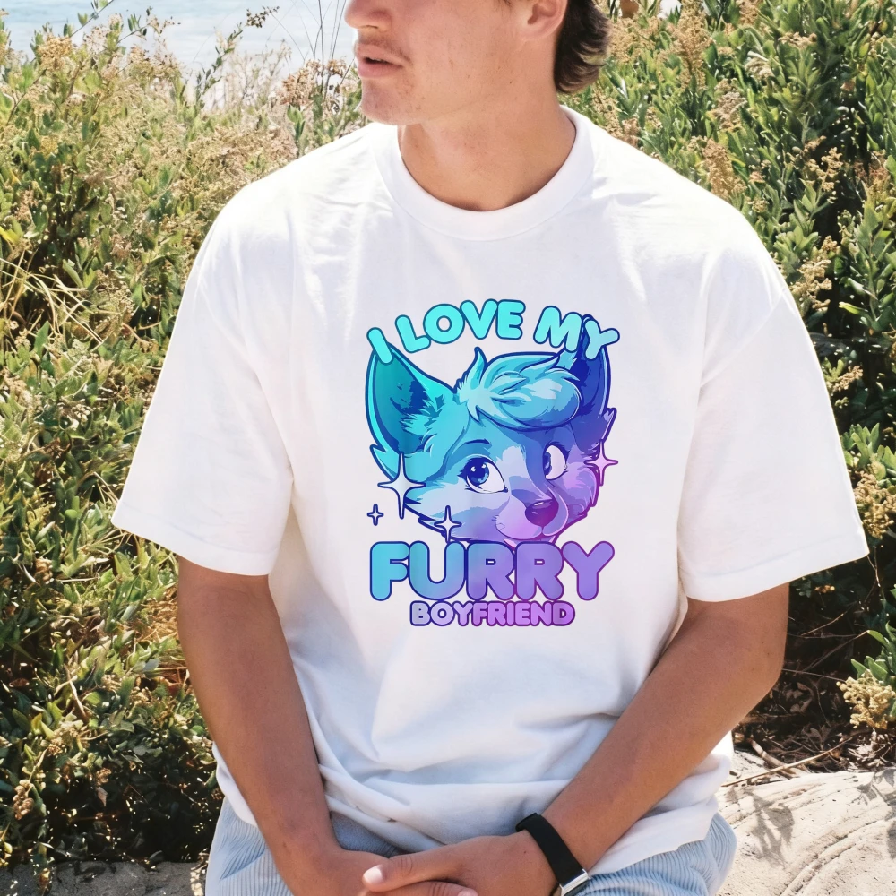 I Love My Furry Boyfriend Anthropomorphism Furries T-Shirt Short Sleeve Summer Cotton Casual Fashion Harajuku Man Women Tees