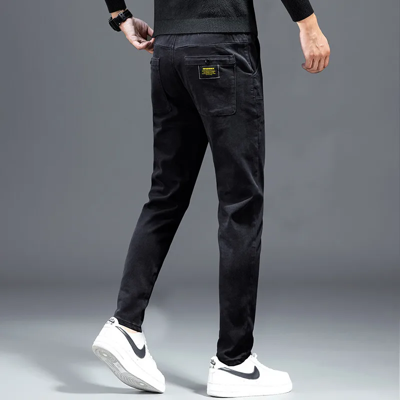 جينز رجالي على الموضة ملابس الشارع الشهير 2025 بقصة ضيقة ومريحة للربيع والخريف بنطلون جينز غير رسمي للرجال مقاس كبير مغسول كلاسيكي #5