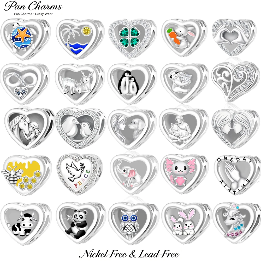 Pan Charms Guardian Angel Peace Dove Family Love Heart Beads Fit Original Bracelet Jewelry DIY Birthday Christmas Gift for Her