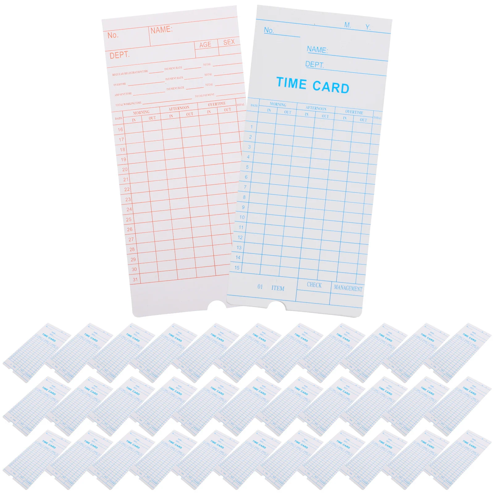 100 szt. Kart czasowych papierowych, edycja angielska, do użytku biurowego, arkusze do rejestracji czasu pracy, praktyczne kartki czasowe dla pracowników.