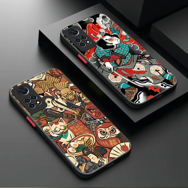 우키요에 사무라이 바다 파도 케이스 샤오미 레드미 노트 14 13 12 11 프로 플러스 5G 12S 11S 10S 10 9 레드미 14C 13C 12C 12 4G A3 A3X 에튀이