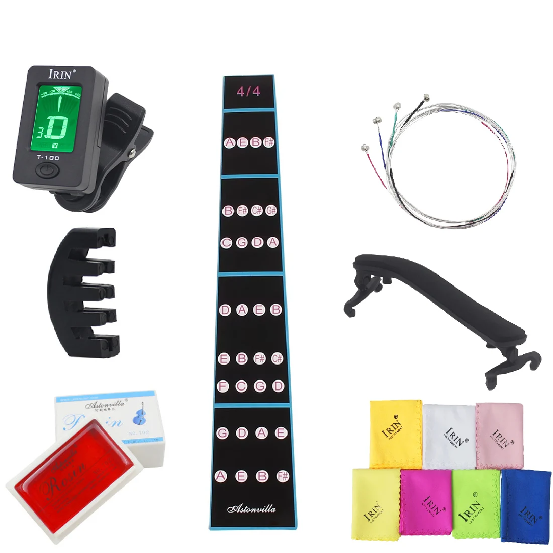 7-in-1 Violin Care Kit Precision Tuner+Reduction Weakener+Carbon Fiber Shoulder Supported String&Rosin Violin Accessories