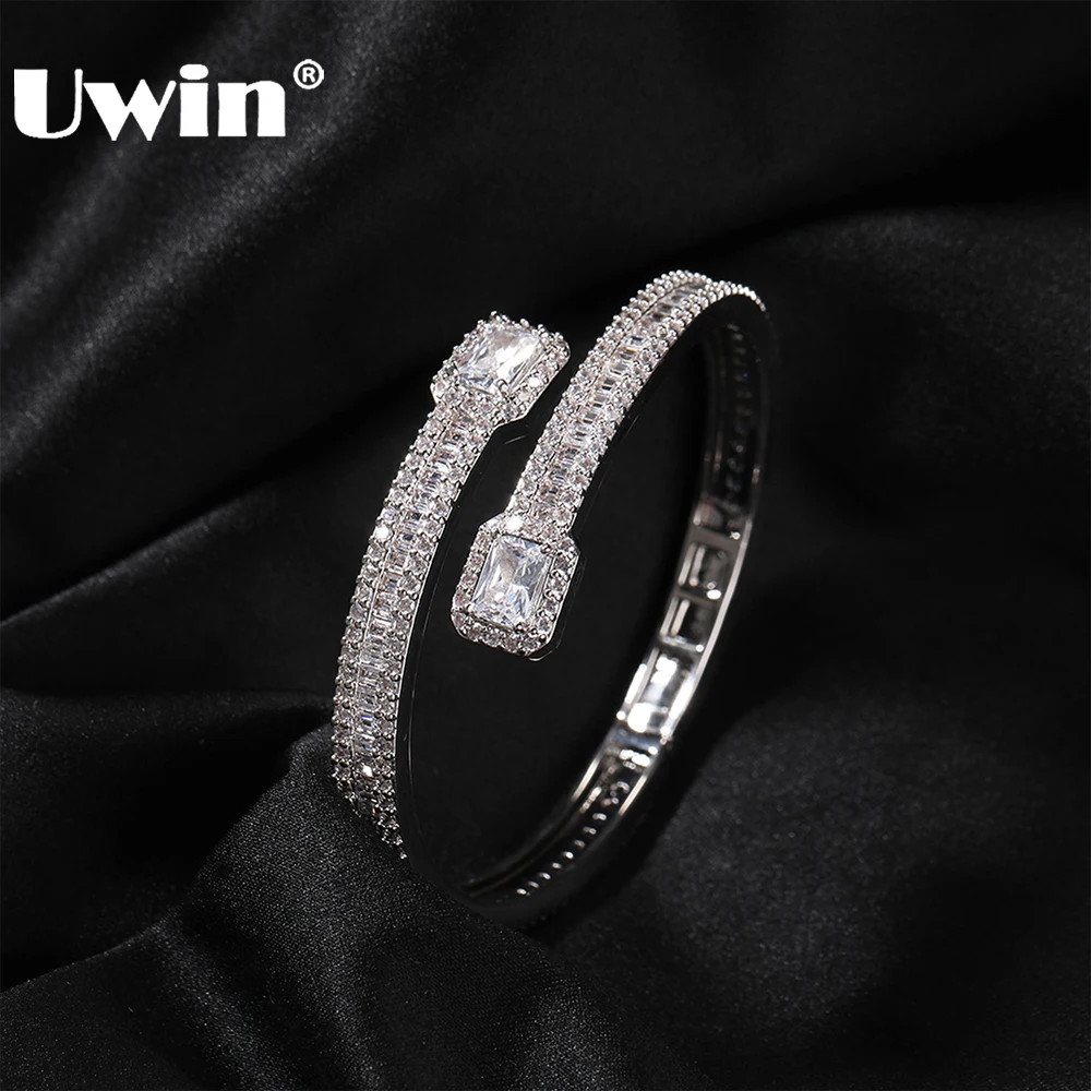 

UWIN Baguettecz CZ Cuff Bangles Iced Out Cubic Zirconia Bracelets Fashion Wrist Jewelry for Gift