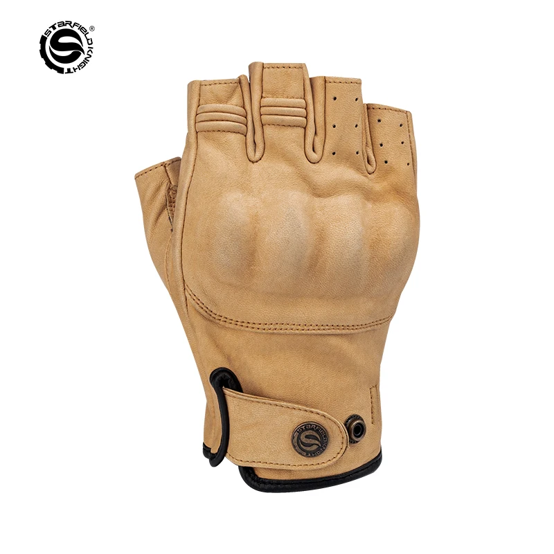 

SFK Motorcyle Gloves Goatskin Leather Half Finger Cycling Motorbike Guantes Breathable Wear-resistan PVC Hard Shell Protection