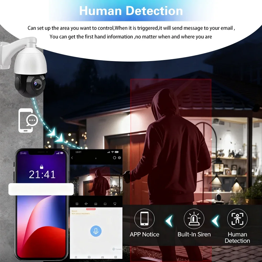 50X Optical Zoom AI Human Detection Outdoor 8MP 4K HD POE IP Camera Speed Dome PTZ IP Camera CCTV Security Video Surveillance