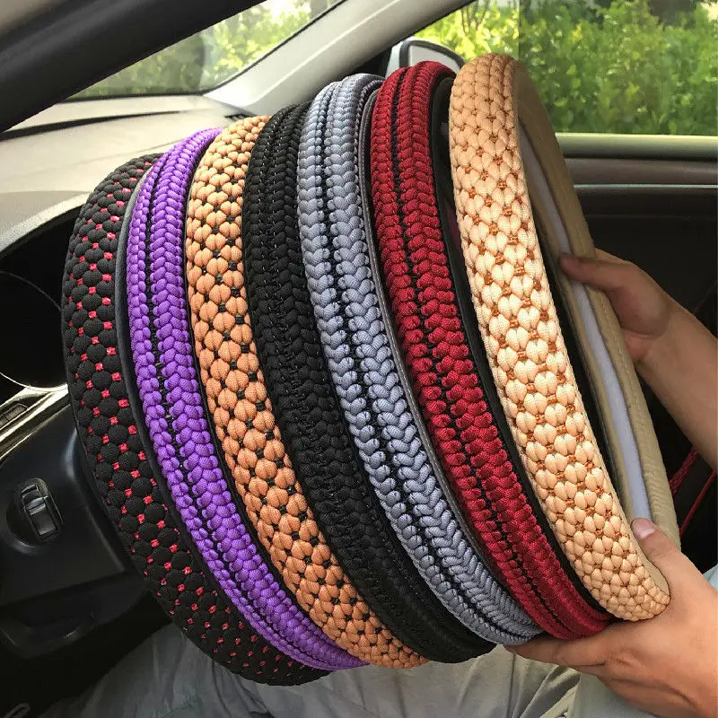 Hand-knitted and Feel Good Ice Silk Car Steering Wheel Cover Car Grip Cover Universal Wear-resistant and Sweat-absorbent for All