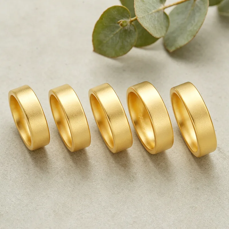 Minimal Smooth Plain Couple Light Luxury Matching Rings For Couples 24K Gold AU999 deliver timeless low-key luxury for couple
