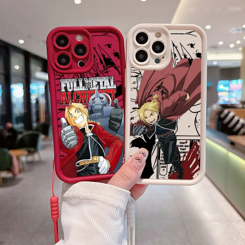 Fullmetal Alchemist Edward Elric Phone Case For iPhone 16 15 14 13 12 mini 11 8 7 Pro Max Plus Cover Eyes Ladder Rope Soft Cover