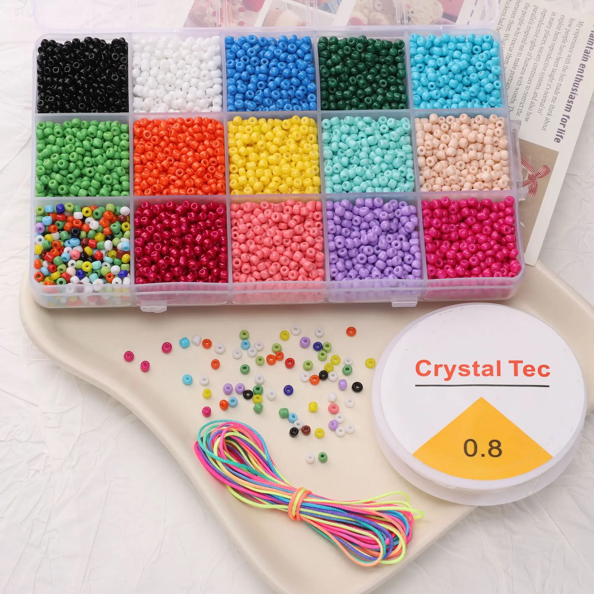 Solid Color Glass Rice Beads Set 15 Grid DIY Jewelry Making Kit for Bracelets Necklaces Craf